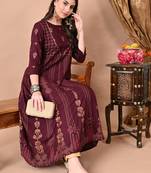 women's rayon  ethnic motifs printed anarkali kurta in purple