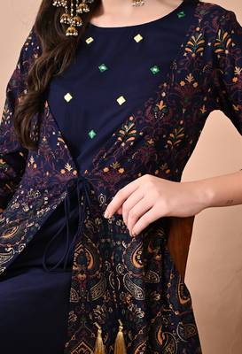 Navy Blue Rayon Multicolor Printed Kurti Set 4