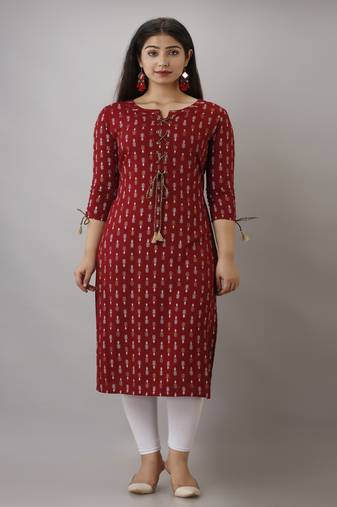 Ftdiva women's rayon paisley printed straight kurta in maroon