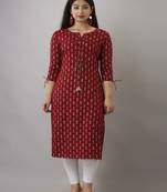 women's rayon paisley printed straight kurta in maroon