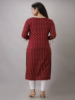 women's rayon paisley printed straight kurta in maroon 2