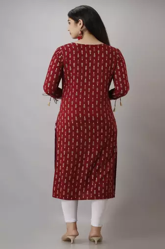 women's rayon paisley printed straight kurta in maroon