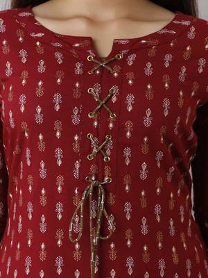 women's rayon paisley printed straight kurta in maroon 4
