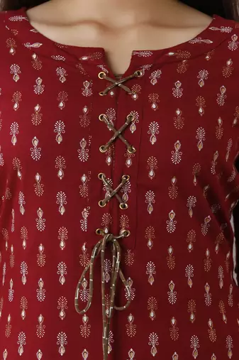 women's rayon paisley printed straight kurta in maroon