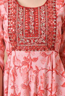 women's embroidered anarkali kurta in pink 4