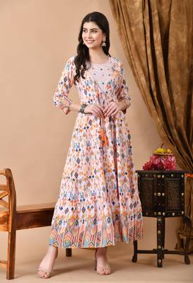 women's embroidered anarkali kurta in pink 1