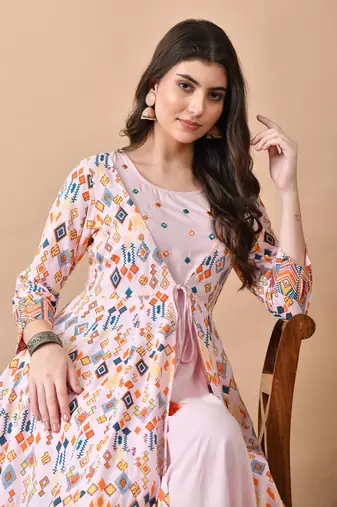 women's embroidered anarkali kurta in pink