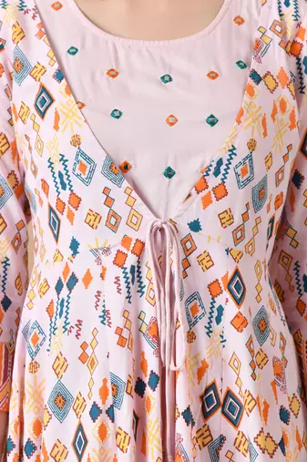 women's embroidered anarkali kurta in pink