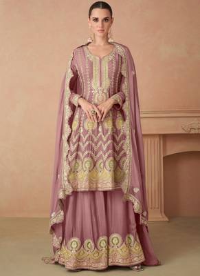 Onion pink chinon embroidered palazzo suit 1