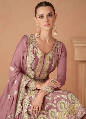 Onion pink chinon embroidered palazzo suit 2