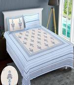 light blue floral printed 240 tc cotton king bedsheet with 2 pillow covers