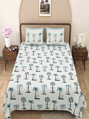 Cream pin tree printed 240 tc cotton king bedsheet with 2 pillow covers 1