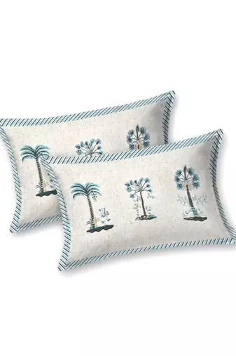 Cream pin tree printed 240 tc cotton king bedsheet with 2 pillow covers