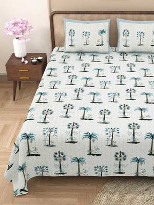 Cream pin tree printed 240 tc cotton king bedsheet with 2 pillow covers 4
