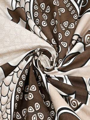 Cream & brown peacock printed 240 tc cotton king bedsheet with 2 pillow covers 2
