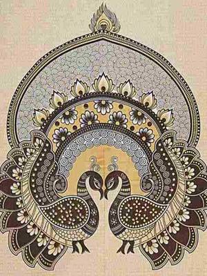Cream & brown peacock printed 240 tc cotton king bedsheet with 2 pillow covers 3