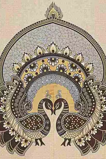 Cream & brown peacock printed 240 tc cotton king bedsheet with 2 pillow covers