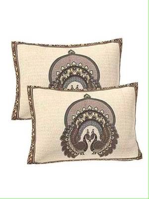 Cream & brown peacock printed 240 tc cotton king bedsheet with 2 pillow covers 4