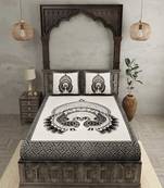 Grey & white peacock printed 240 tc cotton king bedsheet with 2 pillow covers
