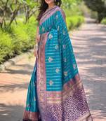 Rama soft silk contrast zari woven saree