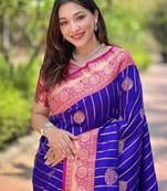 Violet soft silk contrast zari woven saree