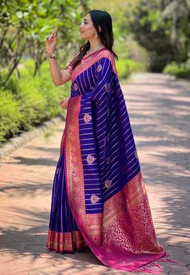 Violet soft silk contrast zari woven saree 3