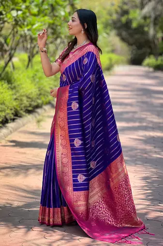 Violet soft silk contrast zari woven saree