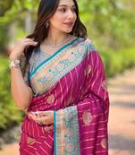 Magenta soft silk contrast zari woven saree