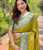 Mehendi green soft silk contrast zari woven saree