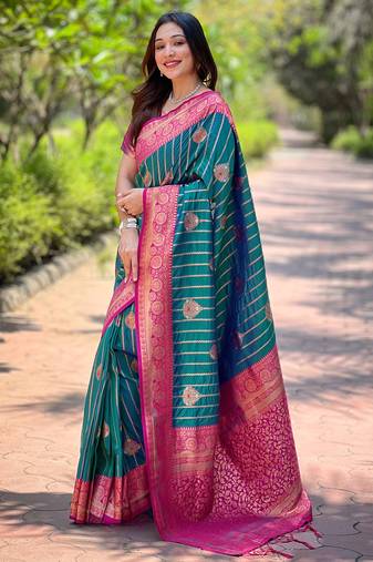 Green soft silk contrast zari woven saree
