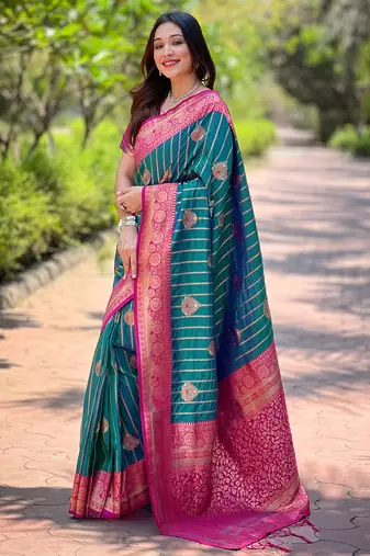 Green soft silk contrast zari woven saree