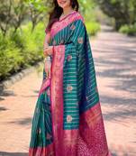 Green soft silk contrast zari woven saree