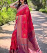 Pink soft silk contrast zari woven saree