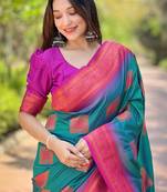 Green soft silk contrast zari woven saree