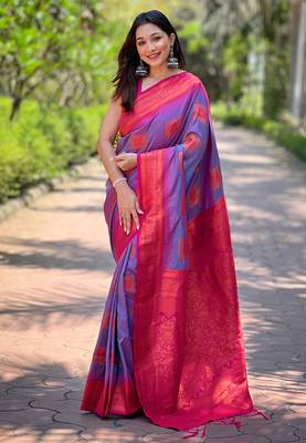 Lavender soft silk contrast zari woven saree 1