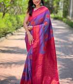 Lavender soft silk contrast zari woven saree
