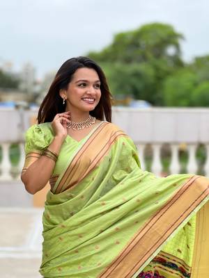 Pista checks paithani silk zari woven saree 2