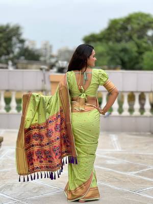 Pista checks paithani silk zari woven saree 3