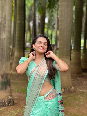 Sky checks paithani silk zari woven saree 3
