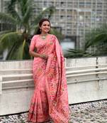 Baby pink pashmina kashmiri silk zari woven saree