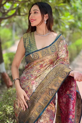 Navy blue original dharmavaram silk traditional zari woven saree