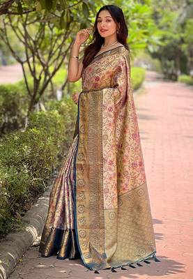 Navy blue original dharmavaram silk traditional zari woven saree 3
