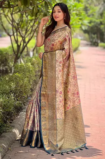 Navy blue original dharmavaram silk traditional zari woven saree