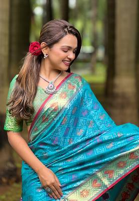 Blue soft patola silk meenakari zari woven saree 2