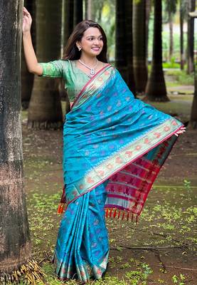Blue soft patola silk meenakari zari woven saree 4