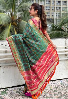 Green soft patola silk meenakari zari woven saree 3