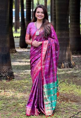 Wine soft patola silk meenakari zari woven saree 1