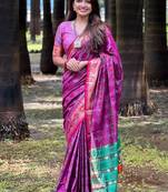 Wine soft patola silk meenakari zari woven saree
