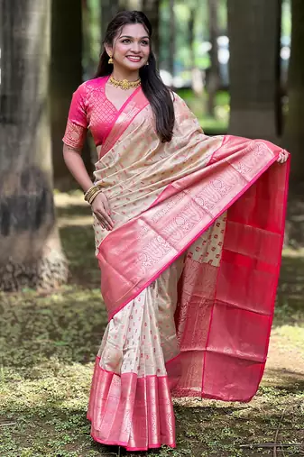 Chickoo kanjivaram tissue silk traditional zari woven saree