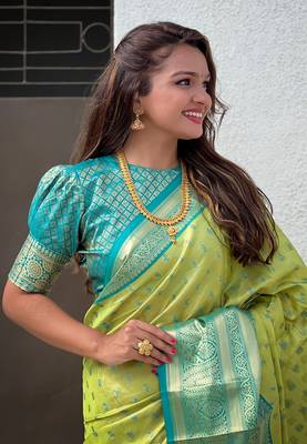Pista kanjivaram tissue silk traditional zari woven saree 2